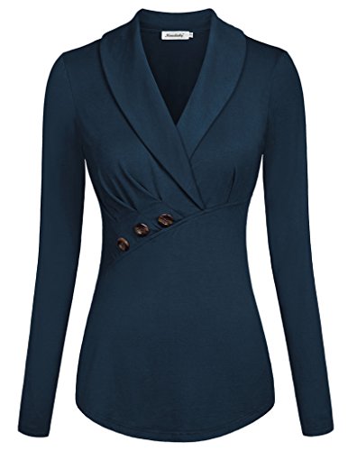 Ninedaily Women Tops Lapel V Neck Button Slimming Long Sleeve Office Blouse