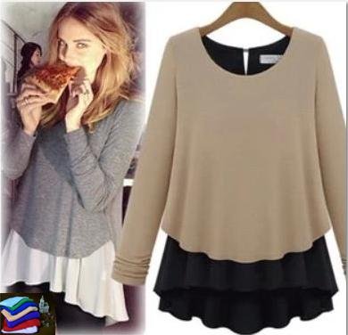 (フェアリー ストーン)Fairy Stone ブラウス シャツ トップス レディース 長袖 ラウンドネック 丸首 おしゃれ かわいい きれいめ フリル シフォン チュニック テールカット ゆったり ゆる シルエット カジュアル バイカラー ファッション グレー カーキ S M L XL 大きい サイズ オリジナルハンドタオルセット B-04