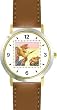 Mommy & Baby Bunny Rabbit Keeping Secret - from Hush Little Baby by Artist: Sylvia Long - WATCHBUDDY&reg; DELUXE TWO-TONE THEME WATCH - Arabic Numbers - Brown Leather Strap-Size-Large ( Men's Size or Jumbo Women's Size )