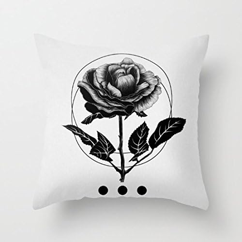 Decorative Pillow Case Inked Rose Black And White Cushion Cover 18" x 18"