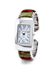 New Womens Square Red Ceramic Silver Tone Bangle Watch