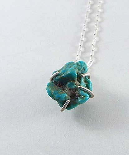 Raw Turquoise 4 Prong Sterling Silver Simple Necklace