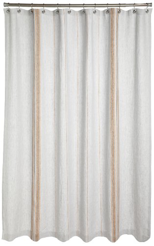 Coyuchi Rustic Linen Shower Curtain Pewter With Tangerine Mid