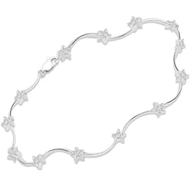 10k White Gold Star Stations w/ Diamonds Bracelet (0.05 cttw, H-I Color, I2-I3 Clarity), 7.25''