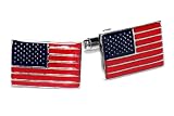 Silver-Tone Men's Cuff Links AMERICAN FLAG Cufflinks