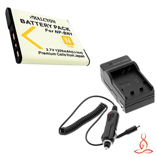 Halcyon 1200 mAH Lithium Ion Replacement Battery and Charger Kit for Sony Cyber-shot DSC-W330 14.1 MP Digital Camera and Sony NP-BN1