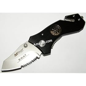MTech Swat Rescue Tool Black Pocket Knife with Seat Belt Cutter and Glass Breaker by Mtech