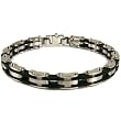 Stainless Steel Black Rubber Bracelet Mens Woven Link Design Polish Finish by Bucasi