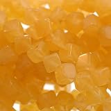 Yellow Jade : Cube-Plain - 4mm Diameter, Sold by: 16 Inch Strand with Angel Mountain Beads Heart Charm (.625 x .570 inches)