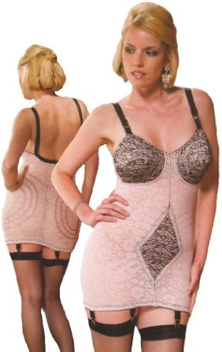 Rago 9357 Open Bottom All-in-one Body Briefer, Pink & Black, 46DD