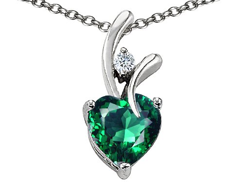 1.95 cttw 925 Sterling Silver 14K White Gold Plated Created Heart Shaped Emerald Pendant