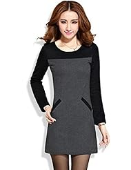 Plus Size Stretchy Long Sleeves Cotton/Polyester/Spandex/Velvet Striped Print  Shirt  Dress