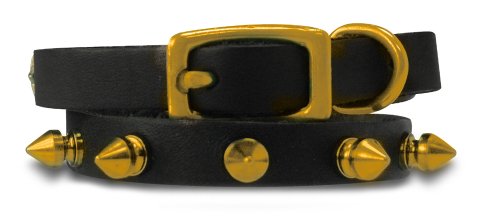 Genuine Leather Cat/Puppy Collar with Spikes, 24 Karat Gold