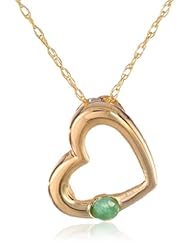 14k Yellow Gold Emerald Heart Pendant Necklace, 18"
