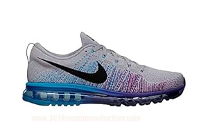 Nike Flyknit Max, Men's Running Shoe, Size 7.5 WOLF GREY/BLACK/COURT PURPLE/VIVID BLUE
