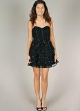 Satin Trim Tiered Ruffle Formal for Bridesmaid Formal Prom
