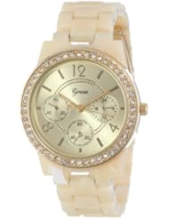 Geneva Womens 2381-Gold/Horn-GEN Rhinestone Accented Tortoise Shell Watch