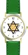 Star of David or Mogen David No.2 Judaica Jewish Theme - WATCHBUDDY&reg; DELUXE TWO-TONE THEME WATCH - Arabic Numbers - Green Leather Strap-Size-Large ( Men's Size or Jumbo Women's Size )