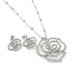 Silver Crystal Rose Flower Pendant Necklace Earring Set