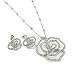 Silver Crystal Rose Flower Pendant Necklace Earring Set