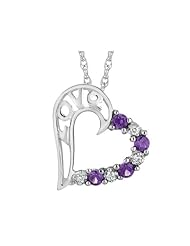 Amethyst Love Heart Pendant Necklace with Diamonds 1/4 Carat (ctw) in Sterling Silver with Chain