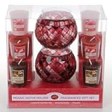 Aroma Lux Mosaic Votive Holder Fragranced Gift Set - Sugared Cranberries, Pomegranate, Fire
