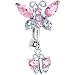 Top Mount Sterling Silver 925 Pink Butterfly Dynasty Belly Ring