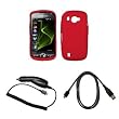 Premium Red Soft Silicone Gel Skin Cover Case + Rapid Car Charger + USB Data Sync Charge Cable for Verizon Samsung Omnia 2 / II i920