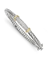 Sterling Silver 0.2ct 14k Gold 1/5ct Diamond Vintage Style Bracelet Bangle