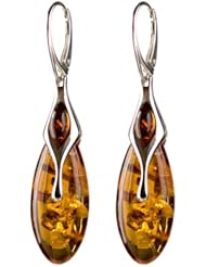 Royal Baltic Amber and Sterling Silver 925 Drop Collection Large Polished Finish Leverback Earrings