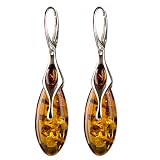 Royal Baltic Amber and Sterling Silver 925 Drop Collection Large Polished Finish Leverback Earrings