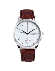 HACBIWA Unisex Mens Womens Bunsiness Casual Leatheroid Quartz Wrist Watch Brown