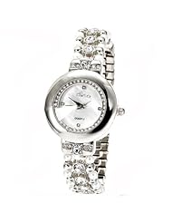 Exquisite Quartz Analog Watch Wristwatch Timepiece with Rhinestones & Pearl Band for Lady - Silver SWWT2-280973