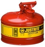 Justrite 7125100 Type I Galvanized Steel Flammables Safety Can, 2.5 Gallon Capacity, Red