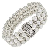 Triple Strand Cubic Zirconia Diamond Pearl Bracelet Bangle Heather Locklear