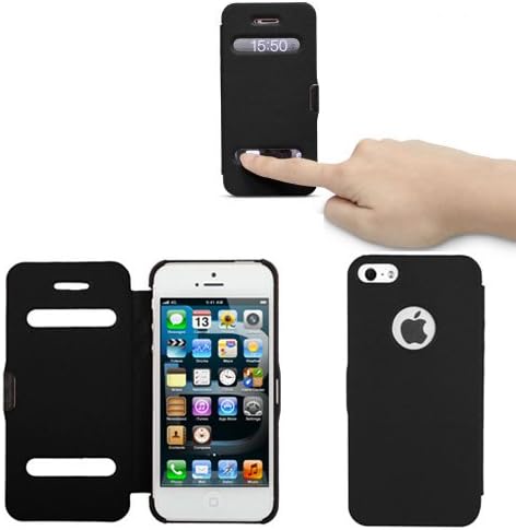 Apple iPhone 5 5 s Flip Back Cover Case Caller ID Cuts. Total Protection for iPhone 5 Ultra Slim Black.