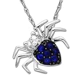 14k White Gold Sapphire and Diamond Spider Pendant, 18"