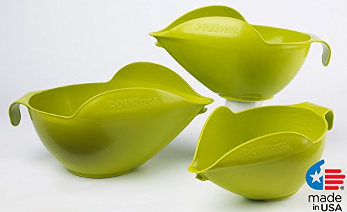 Pourfect Original Spill-Proof 6, 8 and 12 Cup Mixing Bowl Set, Green Apple