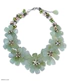 Pearl and prehnite flower necklace, 'Elixir'