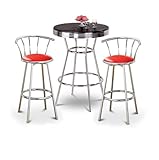 Chrome Bar Table & 2 Chrome 29" Glitter Red Vinyl Seat Barstools