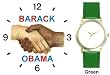 Black & White Handshake - Barack Obama - President Barack Obama Commemorative - WATCHBUDDY&reg; DELUXE TWO-TONE THEME WATCH - Arabic Numbers - Green Leather Strap-Size-Children's Size-Small ( Boy's Size & Girl's Size )
