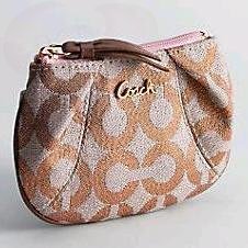Coach Signature Op Art Parker Mini Skinny Coin Case Bag w Key Chain 42455 Rose Gold