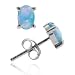 Jewelry : Sterling Silver Fiery Created Blue Opal Stone Oval Stud Earrings