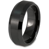 Beveled Edge Black Plated Tungsten Carbide Ring with Brushed Top  – Sizes 6- 13