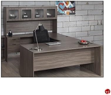 QSP U Shape Office Desk with Glass Door Overhead Storage