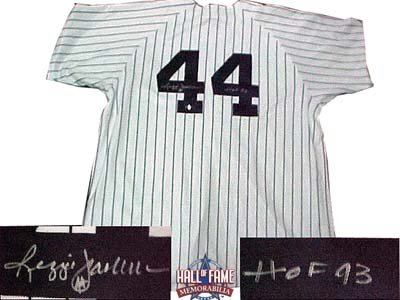 Reggie Jackson Autographed/Hand Signed New York Yankees Home Baseball Jersey with HOF 93 Inscription