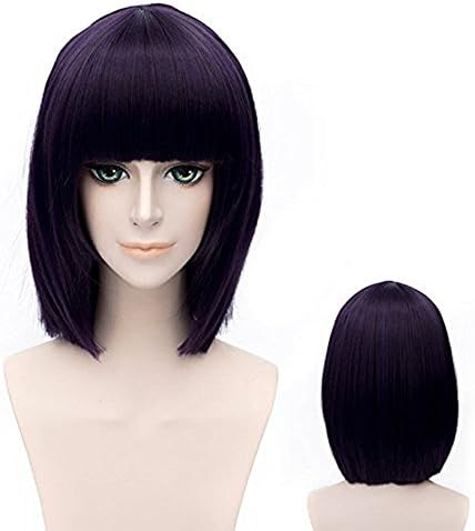 Black Purple Wigs Natural Hairline Mobile Suit Gundam Short Straight Wigs + Cap