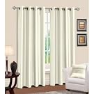 Luxury Faux Silk Curtains Ring/Tab Top Fully Lined Ready Made Curtain Set (90 x 72 inch (228 x 182cm)) (Cream)