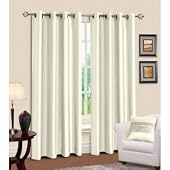 Luxury Faux Silk Curtains Ring/Tab Top Fully Lined Ready Made Curtain Set (90 x 72 inch (228 x 182cm)) (Cream)