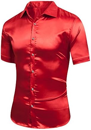 Louis Rouse Men's Silky Feeling Shiny Solid Color Slim Fit Dress Shirts (XL, Red)